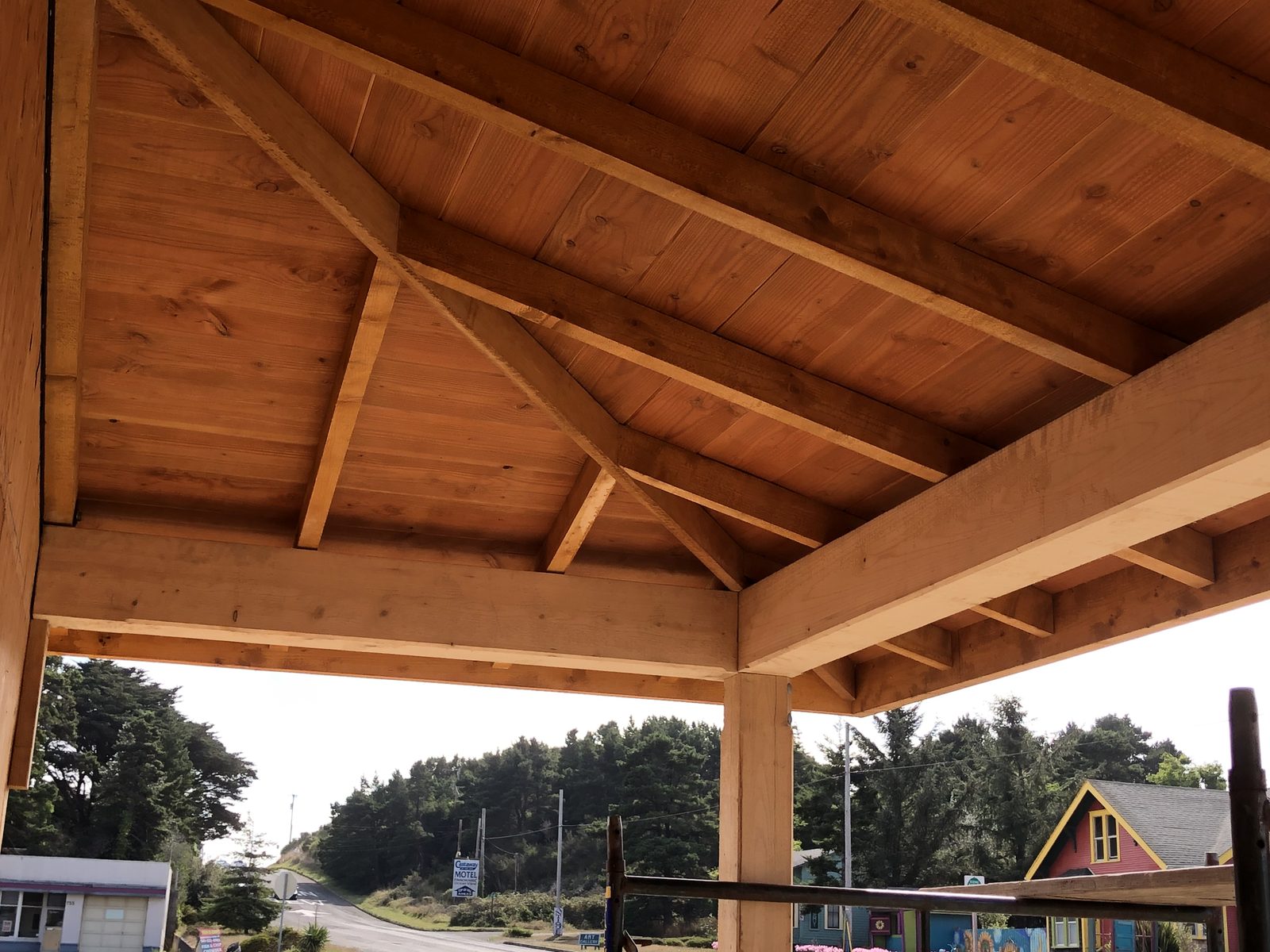 Building with plywood on the roof